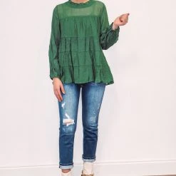 Purple Door Boutique Stylish Hunter Green Babydoll Top