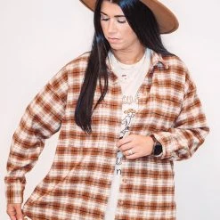 Purple Door Boutique Brown And Ivory Flannel Shacket