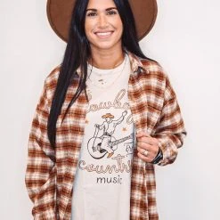 Purple Door Boutique Brown And Ivory Flannel Shacket