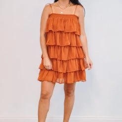 Purple Door Boutique Rustic Brown Tiered Mini Dress Ladies'