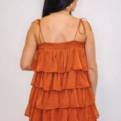 Purple Door Boutique Rustic Brown Tiered Mini Dress Ladies'