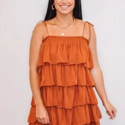 Purple Door Boutique Rustic Brown Tiered Mini Dress Ladies'