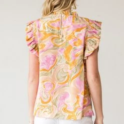 Purple Door Boutique Ladies' Sage Swirl Ruffle Top