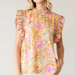 Purple Door Boutique Ladies' Sage Swirl Ruffle Top