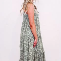 Purple Door Boutique Boho Life Olive Floral Tiered Midi Dress