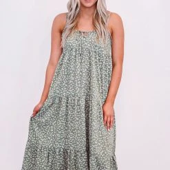Purple Door Boutique Boho Life Olive Floral Tiered Midi Dress
