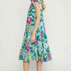 Purple Door Boutique Spring Floral Sage Midi Dress Ladies'