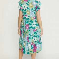 Purple Door Boutique Spring Floral Sage Midi Dress Ladies'