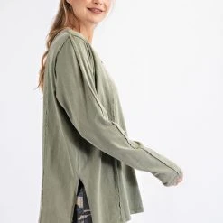 Purple Door Boutique Boxy Babe Sage Washed Top