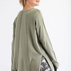 Purple Door Boutique Boxy Babe Sage Washed Top