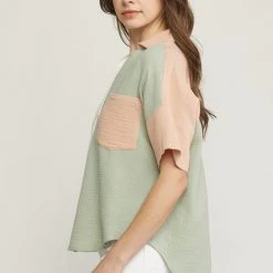 The Purple Door Boutique True Wish Sage Colorblock Top New Arrivals