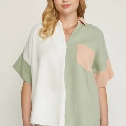 The Purple Door Boutique True Wish Sage Colorblock Top New Arrivals