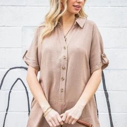Purple Door Boutique Button Down Romper In Sand Ladies'