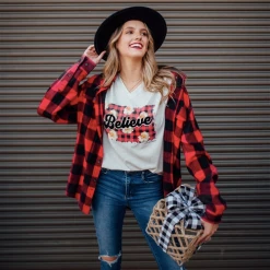 Pink Armadillos Ladies' Believe Santa Claus Graphic Tee