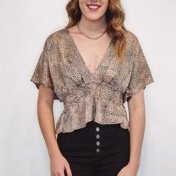 Purple Door Boutique Satin Feels Animal Print Top