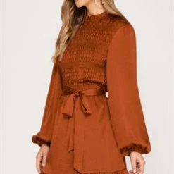 Purple Door Boutique Ladies' Holiday Dreams Dark Rust Satin Dress