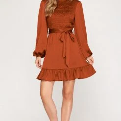 Purple Door Boutique Ladies' Holiday Dreams Dark Rust Satin Dress