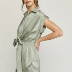 Purple Door Boutique New Arrivals Satin Wishes Collared Seafoam Dress