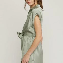 Purple Door Boutique New Arrivals Satin Wishes Collared Seafoam Dress