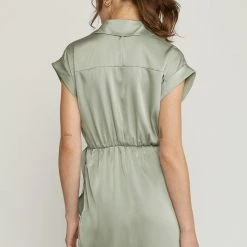 Purple Door Boutique New Arrivals Satin Wishes Collared Seafoam Dress