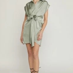 Purple Door Boutique New Arrivals Satin Wishes Collared Seafoam Dress