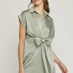 Purple Door Boutique New Arrivals Satin Wishes Collared Seafoam Dress