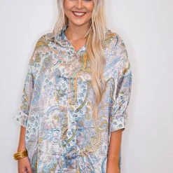 Purple Door Boutique New Arrivals Sassy Satin Multicolor Print Top