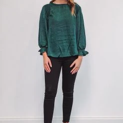 Purple Door Boutique Fabulous Hunter Green Satin Top