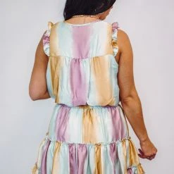 Adrienne Ombre Satin Tiered Ruffle Mint Dress Summer SALE