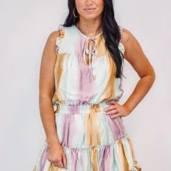 Adrienne Ombre Satin Tiered Ruffle Mint Dress Summer SALE