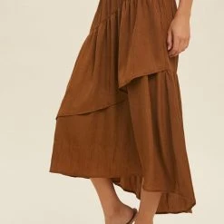 Purple Door Boutique Ladies' Caramel Satin Tiered Midi Skirt