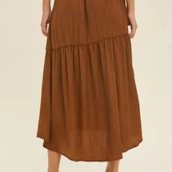 Purple Door Boutique Ladies' Caramel Satin Tiered Midi Skirt