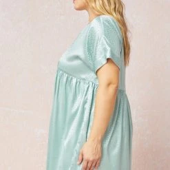 Purple Door Boutique Spotted Ways Sage Satin Babydoll Dress Summer SALE