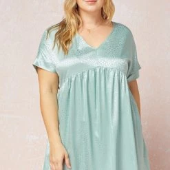 Purple Door Boutique Spotted Ways Sage Satin Babydoll Dress Summer SALE