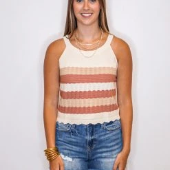 Purple Door Boutique Mauve Scalloped Knit Tank Top