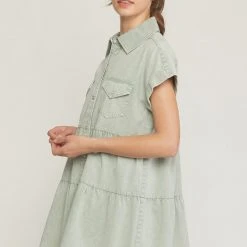 Purple Door Boutique Beachside Tiered Seafoam Denim Dress Ladies'