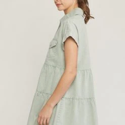 Purple Door Boutique Beachside Tiered Seafoam Denim Dress Ladies'