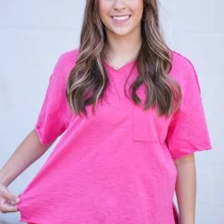 Purple Door Boutique Chasing Happiness Bright Pink Tee