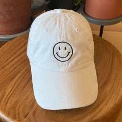 Purple Door Boutique Headwear Smiley Face White Baseball Cap