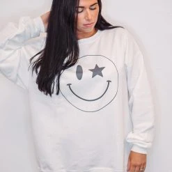 Purple Door Boutique Star Smiley White Sweatshirt