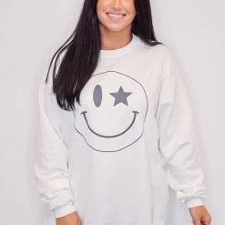 Purple Door Boutique Star Smiley White Sweatshirt
