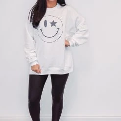 Purple Door Boutique Star Smiley White Sweatshirt