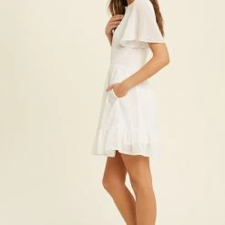 Purple Door Boutique Ivory Smocked Mini Dress