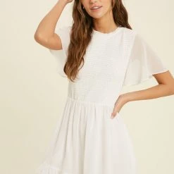 Purple Door Boutique Ivory Smocked Mini Dress