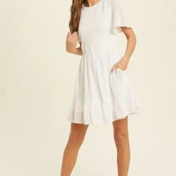 Purple Door Boutique Ivory Smocked Mini Dress