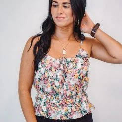 Purple Door Boutique Floral Cuteness Mauve Cropped Cami Tank