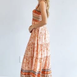 Purple Door Boutique Orange Rust Paisley Maxi Dress