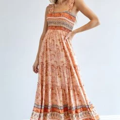 Purple Door Boutique Orange Rust Paisley Maxi Dress