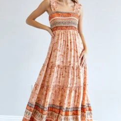 Purple Door Boutique Orange Rust Paisley Maxi Dress