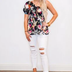 Purple Door Boutique Floral Wishes Black Babydoll Top New Arrivals